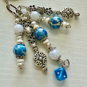 Blue Dice #2 Handmade Bag Charm Keychain | One of a Kind | Crystal Accessory
